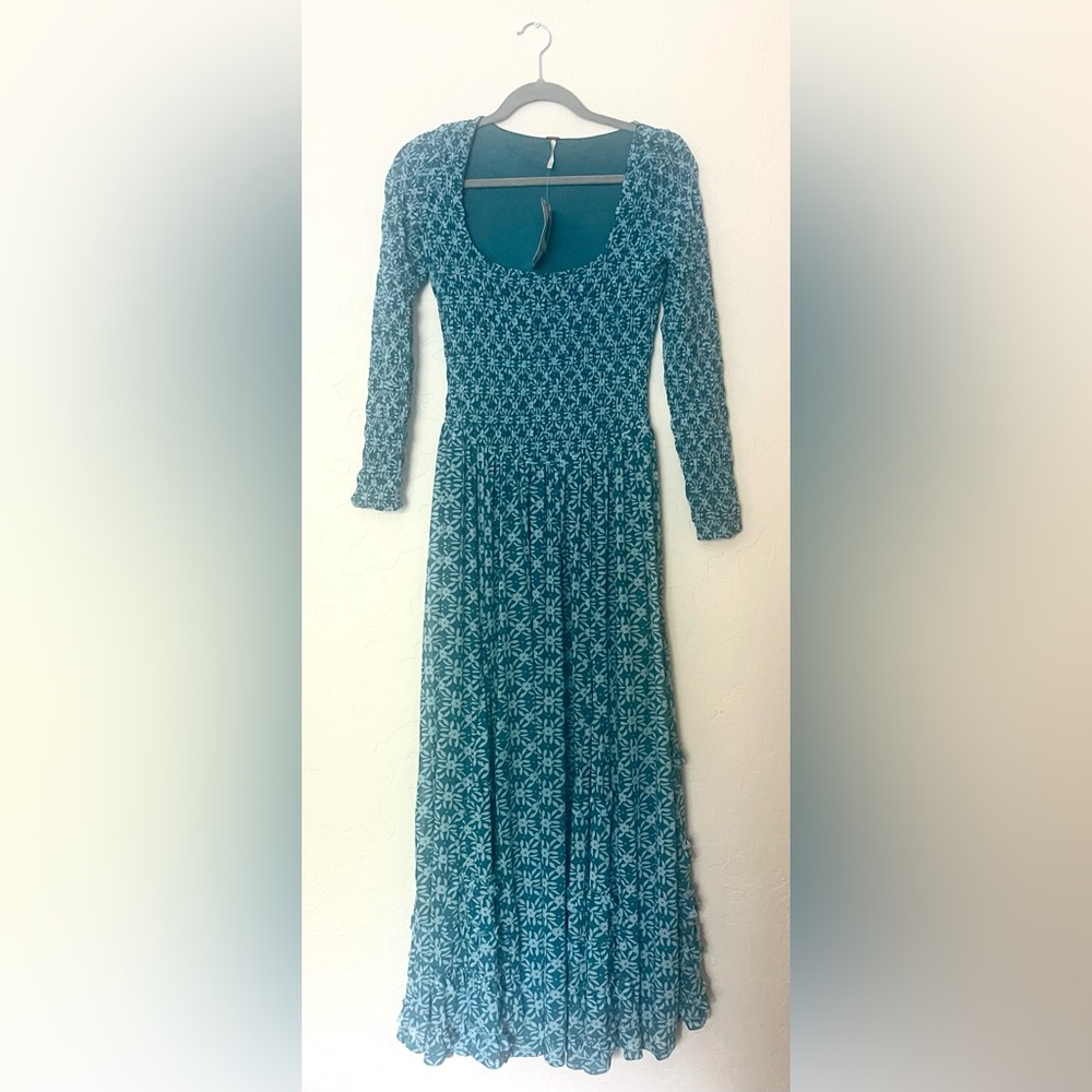 RARE FREE PEOPLE ITS FATE MIDI DRESS COLOR TEAL SIZE XS‎